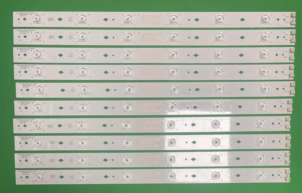 Led backlight strip for tv HAIER 50" set 10pcs X HKC-500W-TE01A-50T9-MCPCB M , PN:6003100094 , 6LED , 3V , 558MM